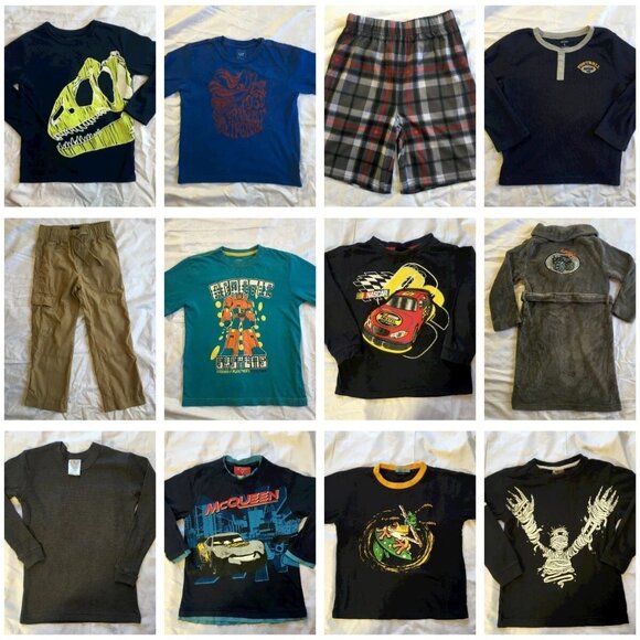 Boy Size 6 Lot of 12 pcs Mixed Clothes Pajamas Pants Shirt Robe T-Shirt Robot - Picture 1 of 14